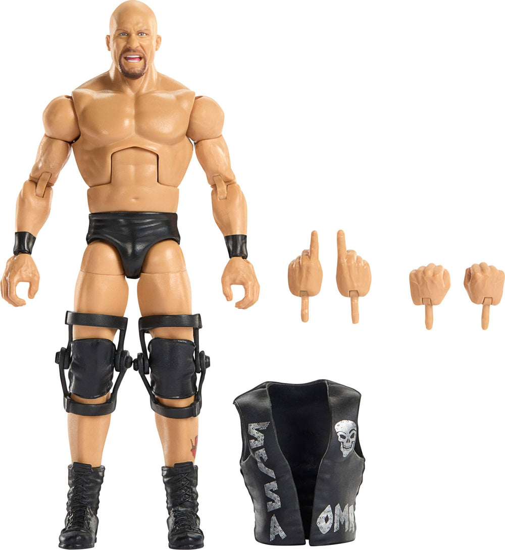 Stone Cold Steve Austin WWE Elite figure front view for dynamic display poses.