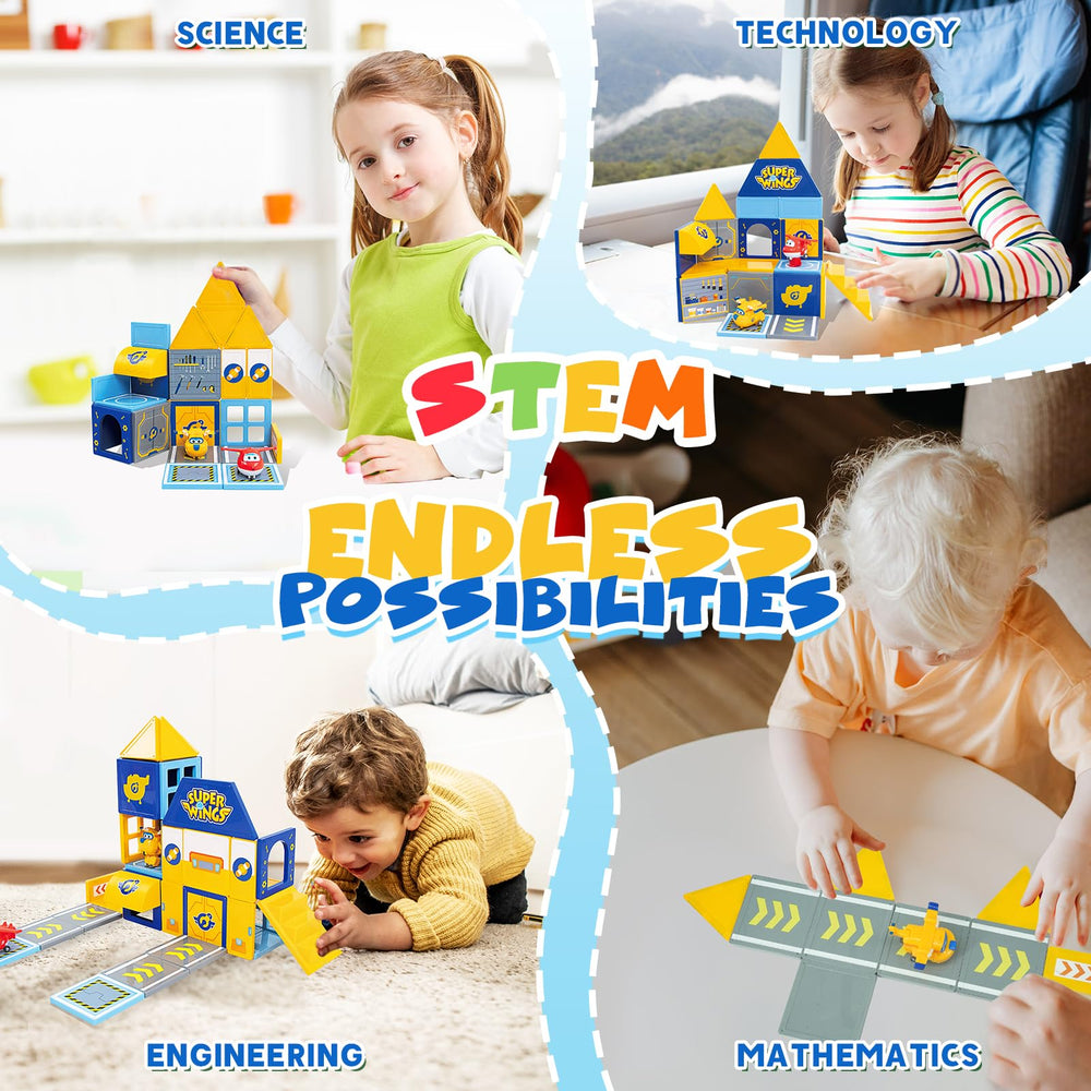 Kids develop fine motor and spatial skills through stacking magnetic tiles
