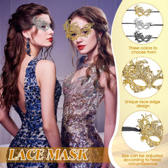 WY LIGHTING LEVEL 3-Pieces Masquerade Mask in silver lace, lightweight comfort for all-night wear.