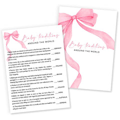 Wybgno baby traditions world pink bow cards engage guests at a baby shower