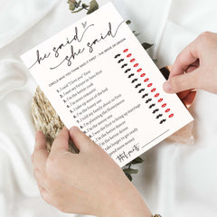 Wybgno bridal shower game card pack shown in elegant white cardstock.