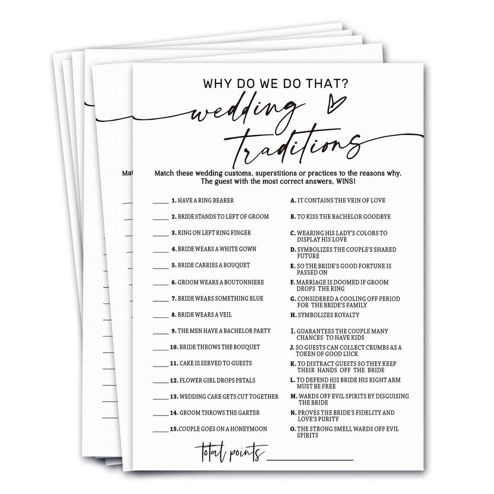 Wybgno bridal shower game cards in a 5x7 pack for easy, elegant icebreakers