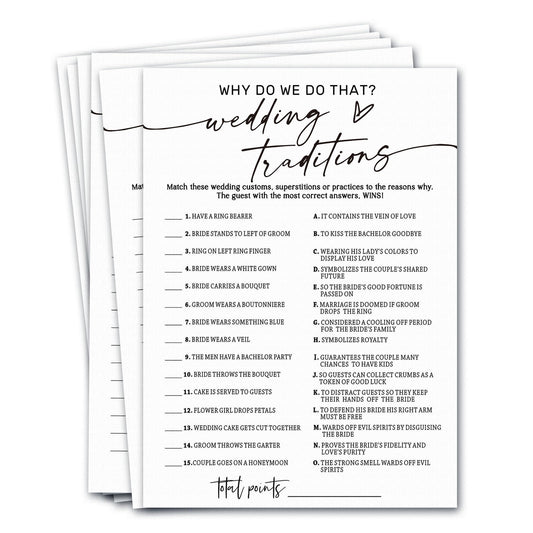 Wybgno bridal shower game cards in a 5x7 pack for easy, elegant icebreakers