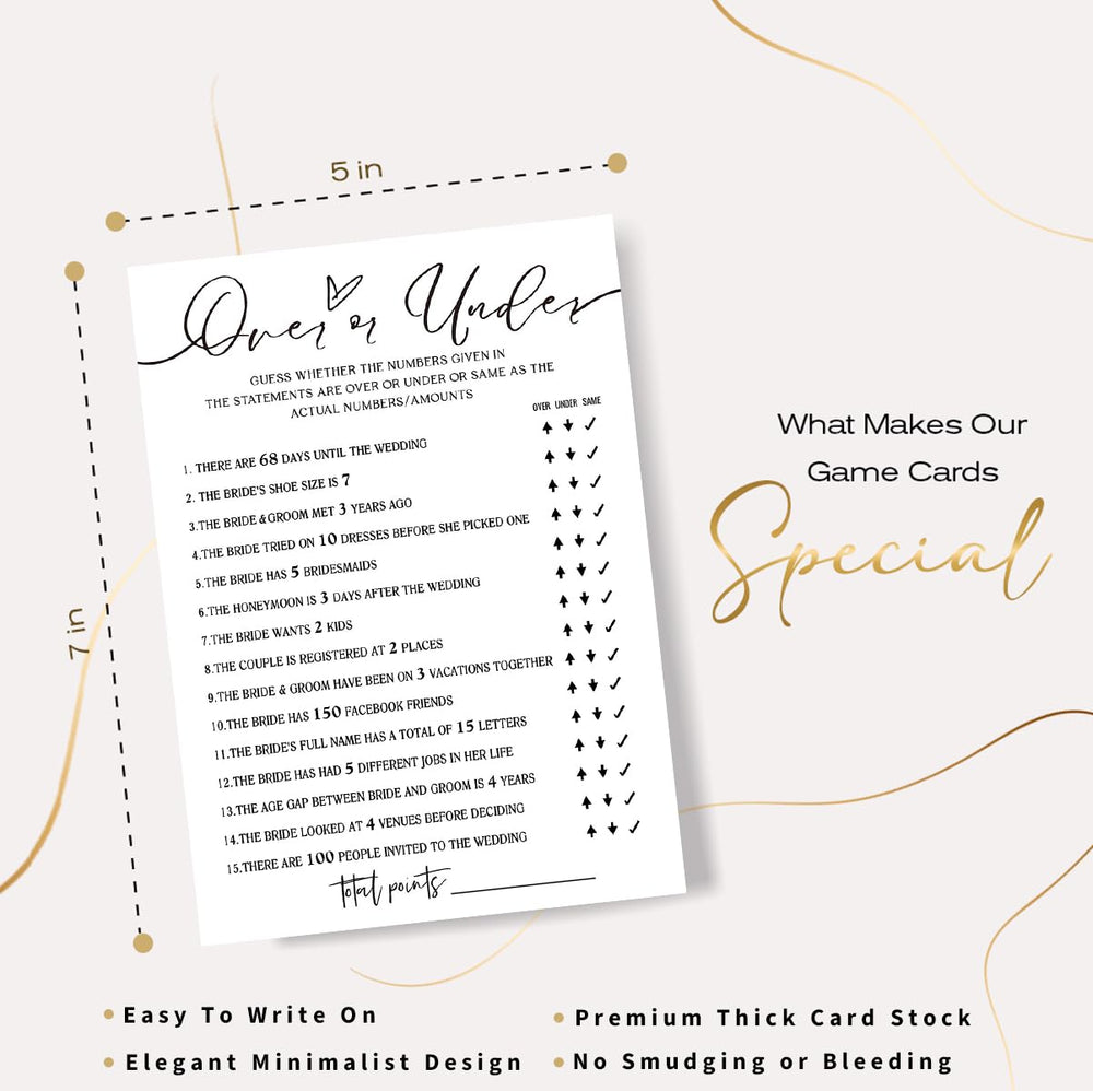 Wybgno wedding games cards, 5x7 size, easy to handle