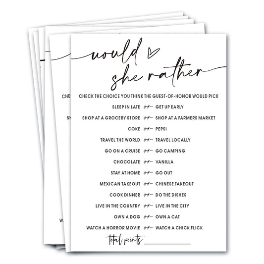 Wybgno wedding games cards pack front - minimalist white design for a chic bridal shower.