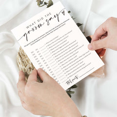 Wybgno writing area of What Did the Groom Say card stage for signatures