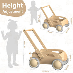 WyfKyd wooden baby walker storage space helps store toys and promote organization.