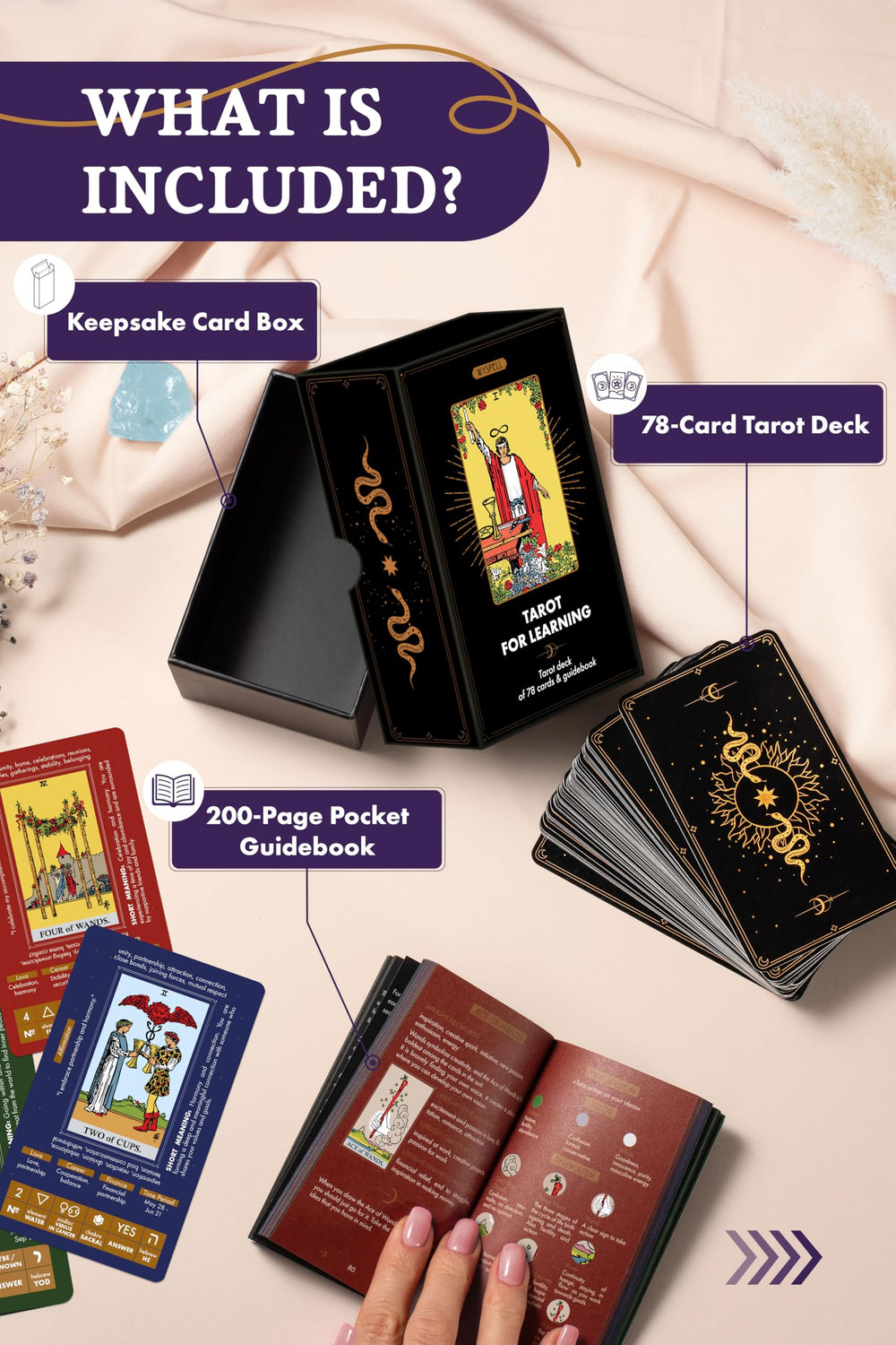 Wyspell Tarot deck original artworks interior cards showcase harmonious guiding elements.