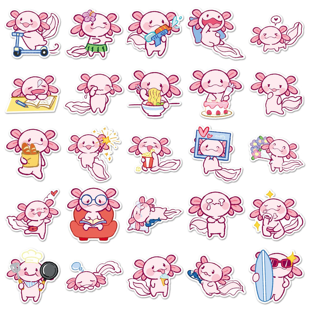 Wyyeleswm Axolotl stickers outdoors with waterproof durability.