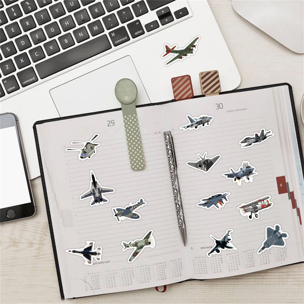 Wyyeleswm fighter plane stickers on skateboard boost personality and grip visibility.