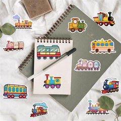 Wyyeleswm train stickers on a notebook are easy to reposition and reapply.