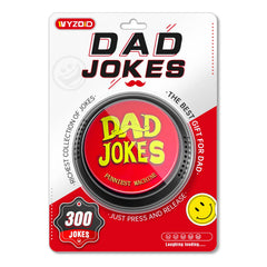 WYZOID Dad Jokes Button front view, compact design for instant humor at gatherings
