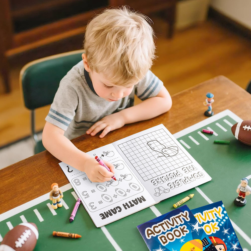 X1zuue football activity books inside pages with 12 pages of mini games.