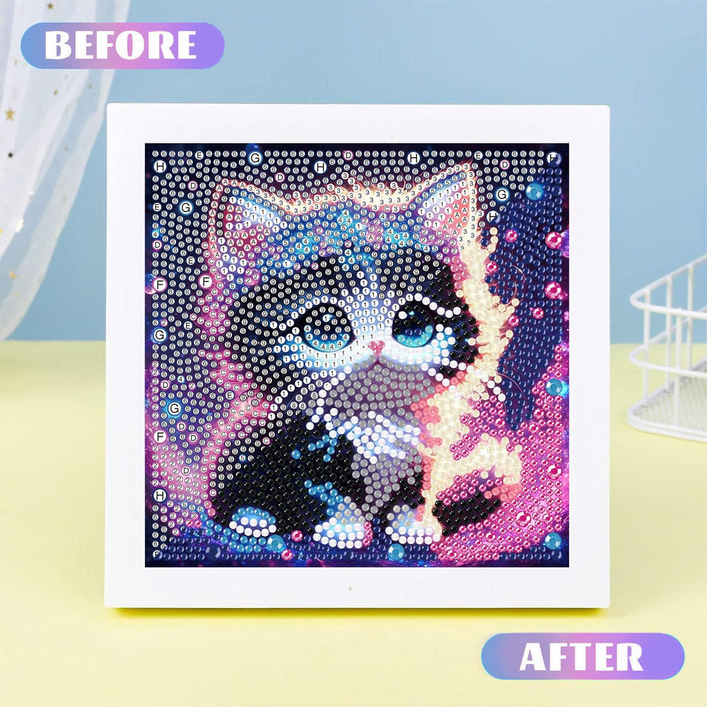 Xackcme cat diamond art canvas with labeled areas for easy gem placement.