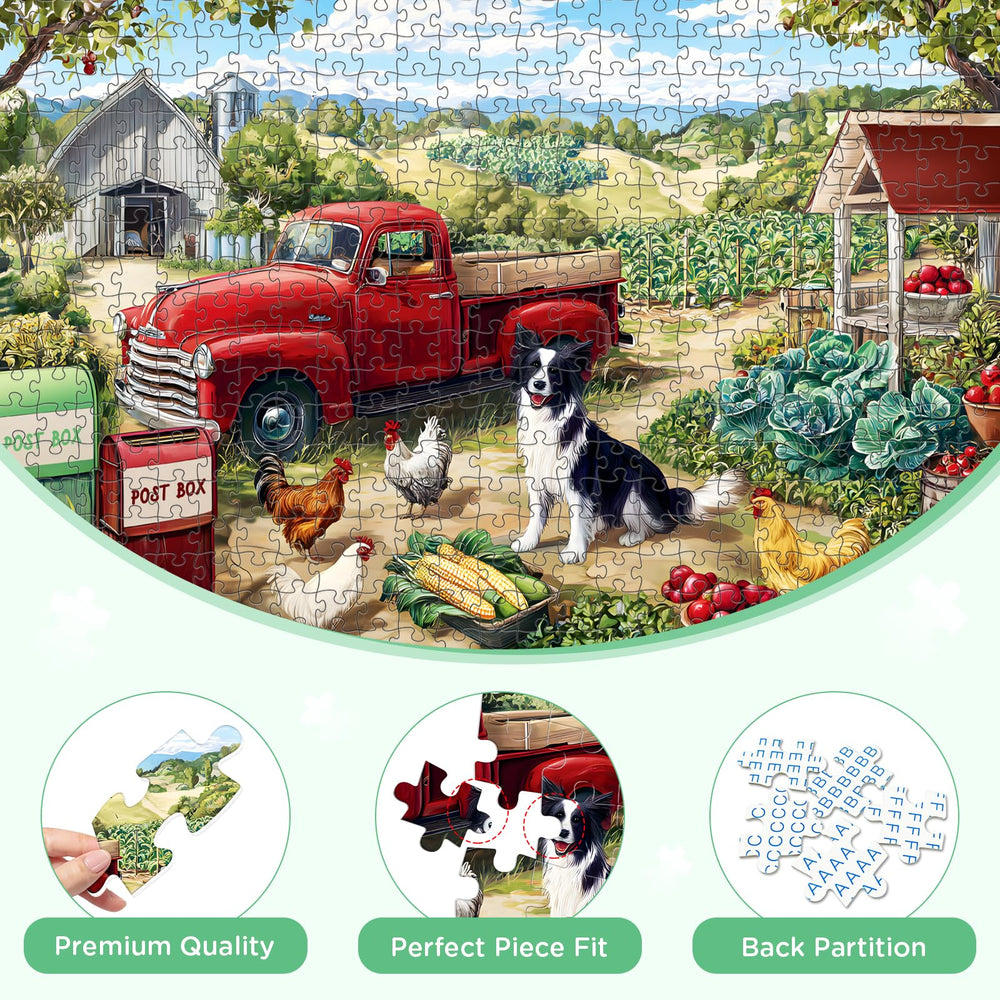 XAPAEG 500-piece puzzle with chickens in a yard, a charming adult challenge