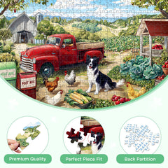 XAPAEG 500-piece puzzle with chickens in a yard, a charming adult challenge