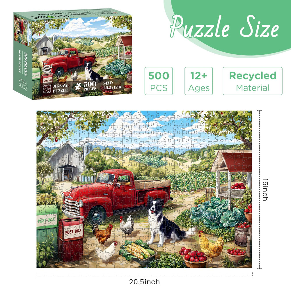 XAPAEG 500-piece puzzle showing a sheepdog among vegetable patches for mindful evenings