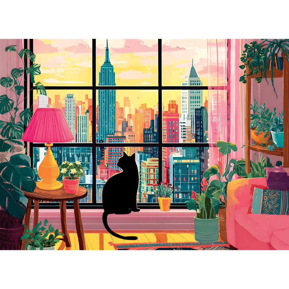 XAPAEG urban black cat puzzle in a city scene for adults