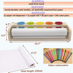 XDONEF art paper dispenser shown with pencils and watercolor pens ready.