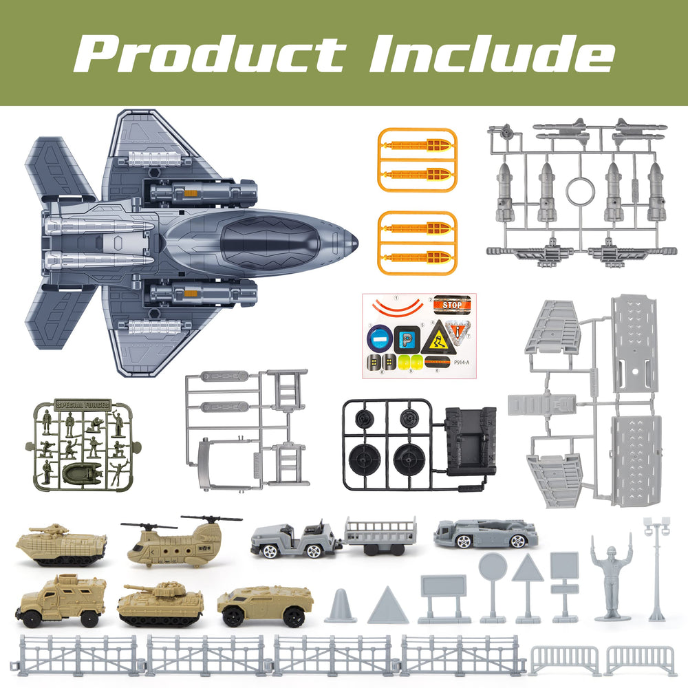 XDUOYJOY army vehicles set featuring cars and helicopter for action-packed play.