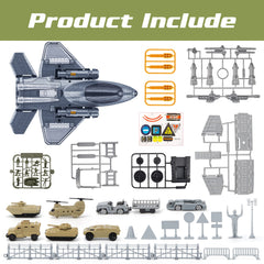 XDUOYJOY army vehicles set featuring cars and helicopter for action-packed play.