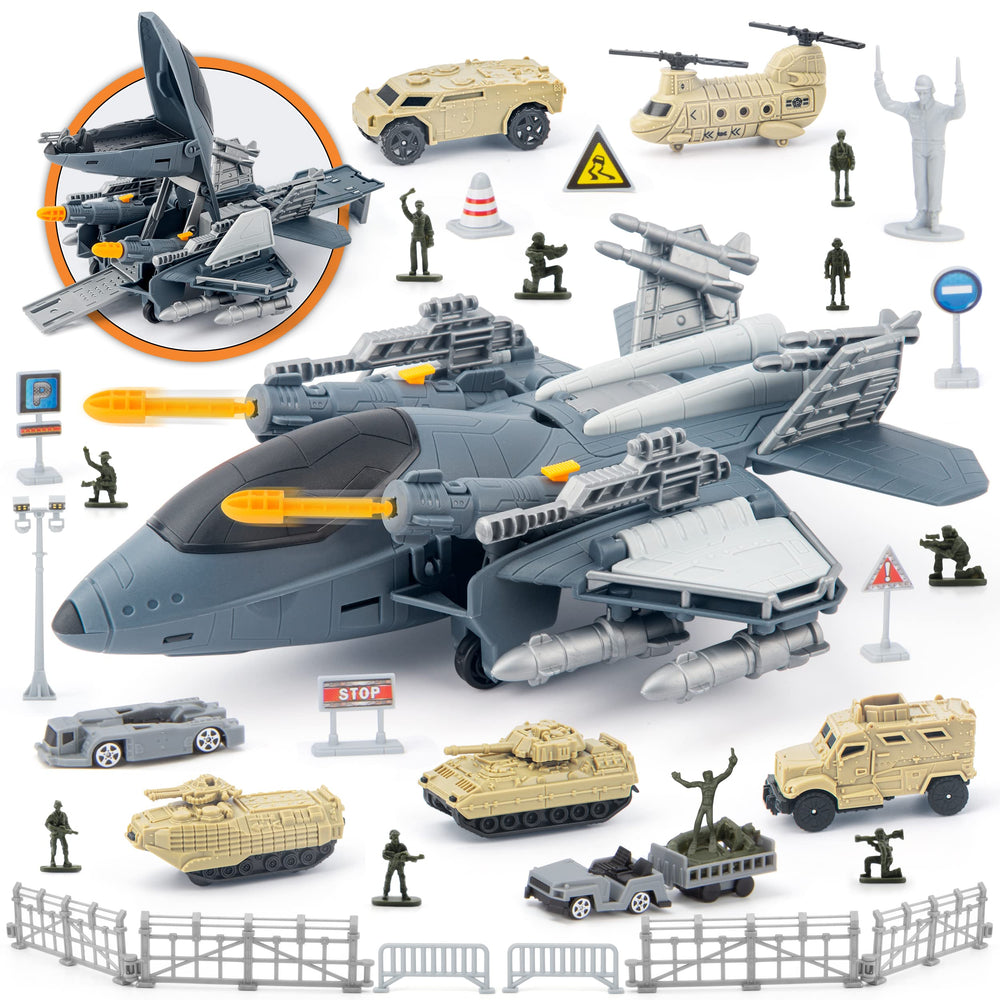 XDUOYJOY military fighter jet toy with large jet for imaginative play.