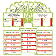 Xenseou Christmas Feud Game card pack laid out for festive family trivia