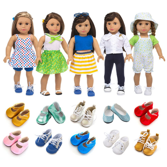 XFEYUE 18-inch doll clothes set with mixed outfits for imaginative play.