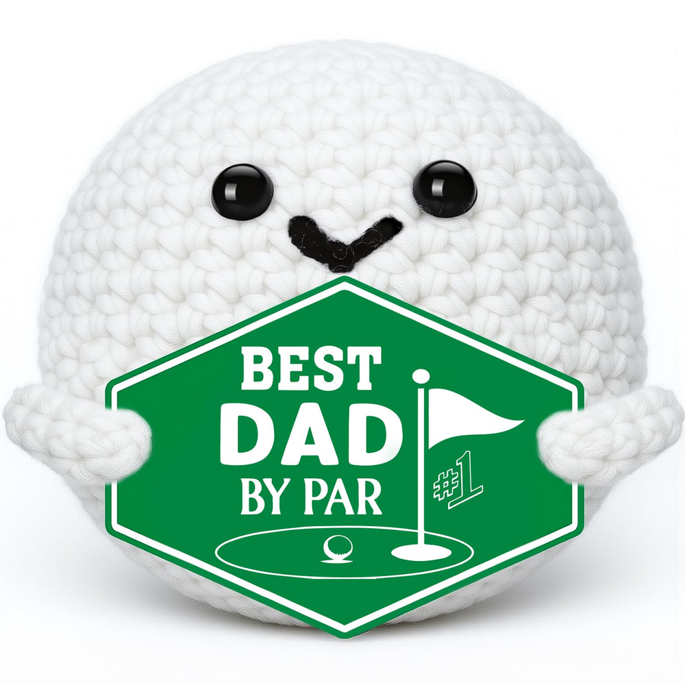 XgiftCreat knitted golf ball with crochet texture, a sentimental on-course keepsake for dad.