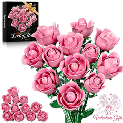 XGSHJ Pink Rose Bouquet Building Set unboxing reveals gift-ready packaging