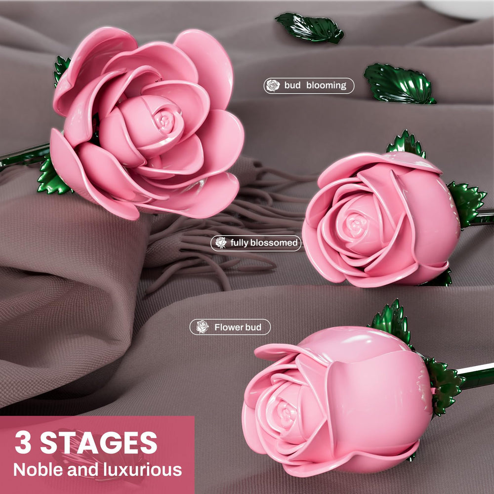 XGSHJ Pink Rose Bouquet Building Set enhances retro decor scenes
