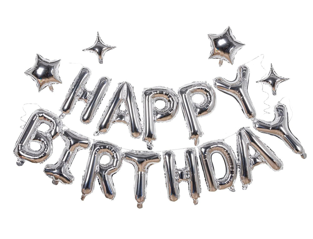 Xiangsushijie silver happy birthday banner balloon 16 inch, ideal wall decor