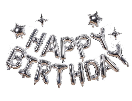 Xiangsushijie silver happy birthday banner balloon 16 inch, ideal wall decor