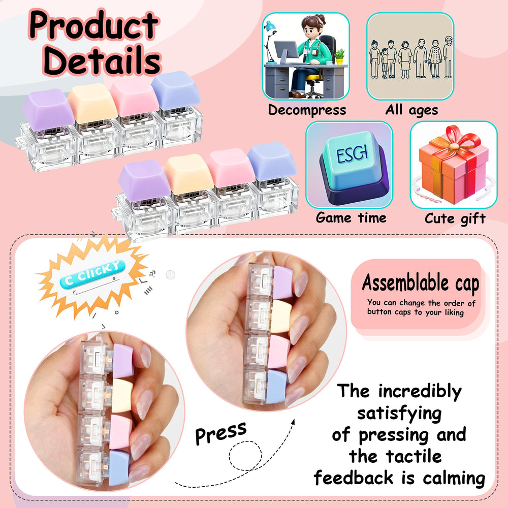 XiawaLangzhuo pink keyboard fidget showing quiet click and compact size