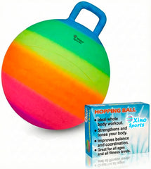 Xino Sports hopping ball rainbow handle for active indoor and outdoor play