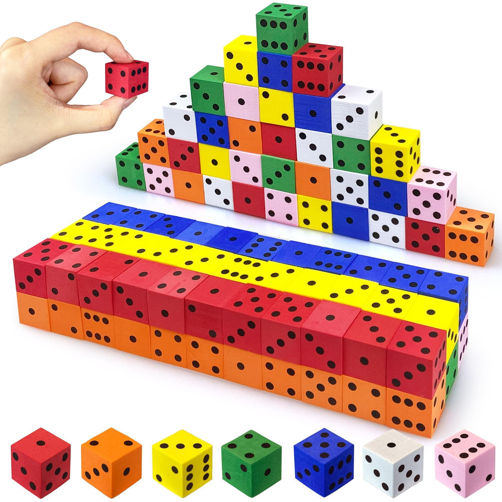 XIPEGPA 110pcs foam dice set seven colors close-up for classroom play and learning