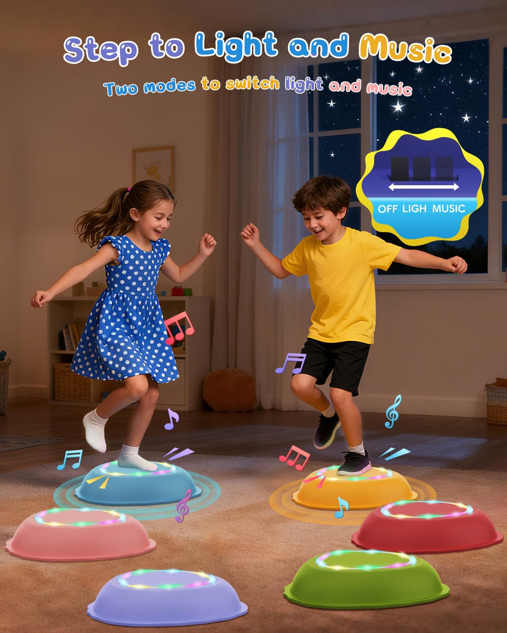 XIUREI stepping stones lit-up pads show colorful lights stimulating imagination during play