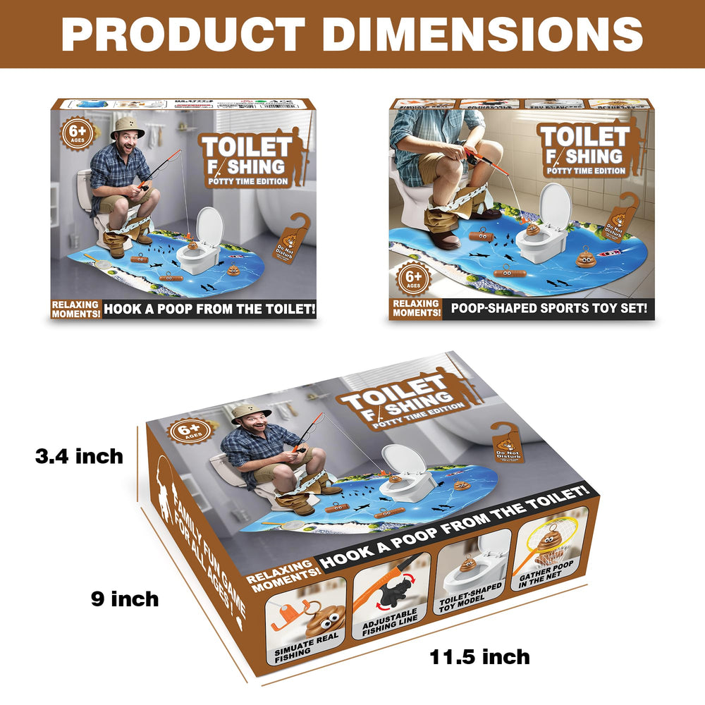 XLDLQU Toilet Fishing Prank Box dimensions showing medium gift fit