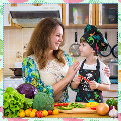XLSXEXCL kid apron size 44x64 cm with 45 cm tie for ages 6–13.