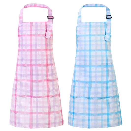 XLSXEXCL plaid powder pink toddler apron, ideal for cooking and crafts.