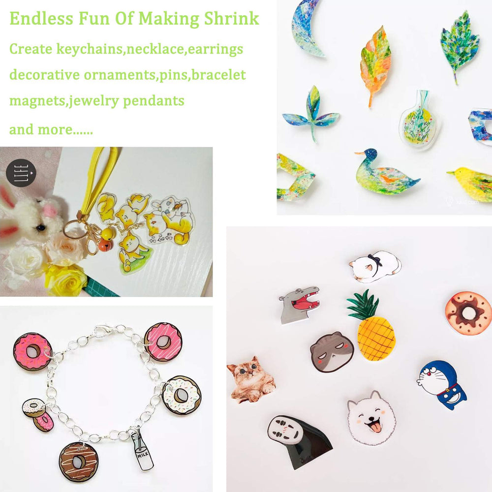 Xmfdty shrink sheets ready for keychains, jewelry, and tags.