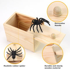 Xmoyaas wooden spider prank box dimensions view showcases compact size for gifting.