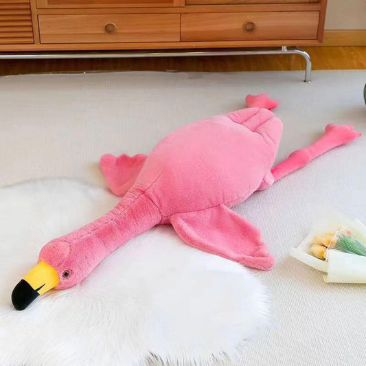 XQEYNT 50-inch flamingo plush pillow front view for cozy room decor.