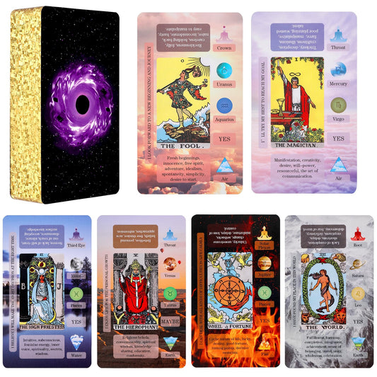 XSYLOHXL tarot cards front view with beginner keywords for quick learning.
