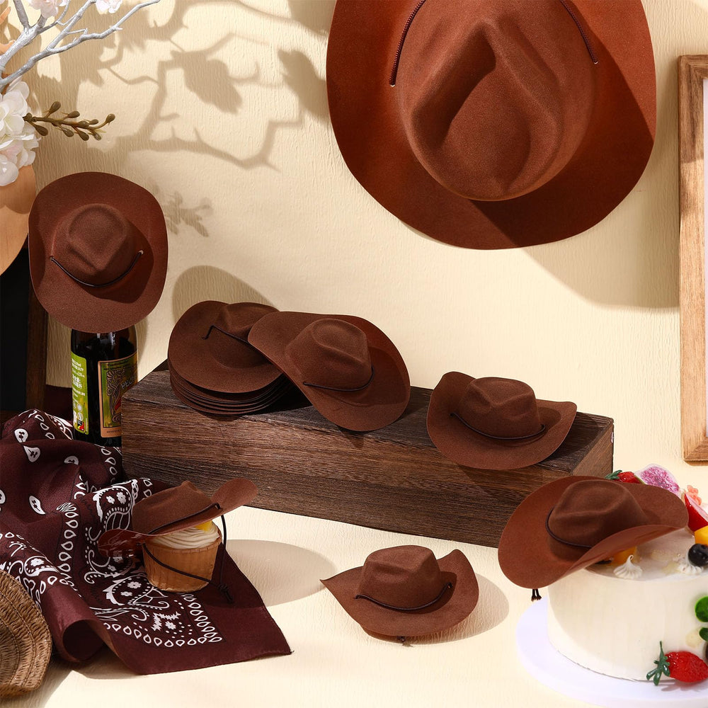 Xtinmee brown mini cowboy hat cake topper for cupcakes and treats.