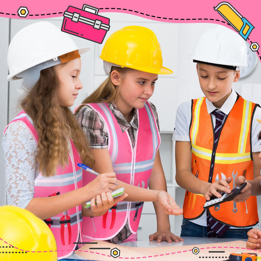 Xtinmee kids construction vest pink back view reveals full-coverage design.