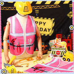 Xtinmee kids construction vest pink front-tools print enhances role-play realism.