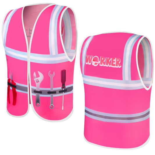 Xtinmee kids construction vest pink packaging shows two vests for group play.
