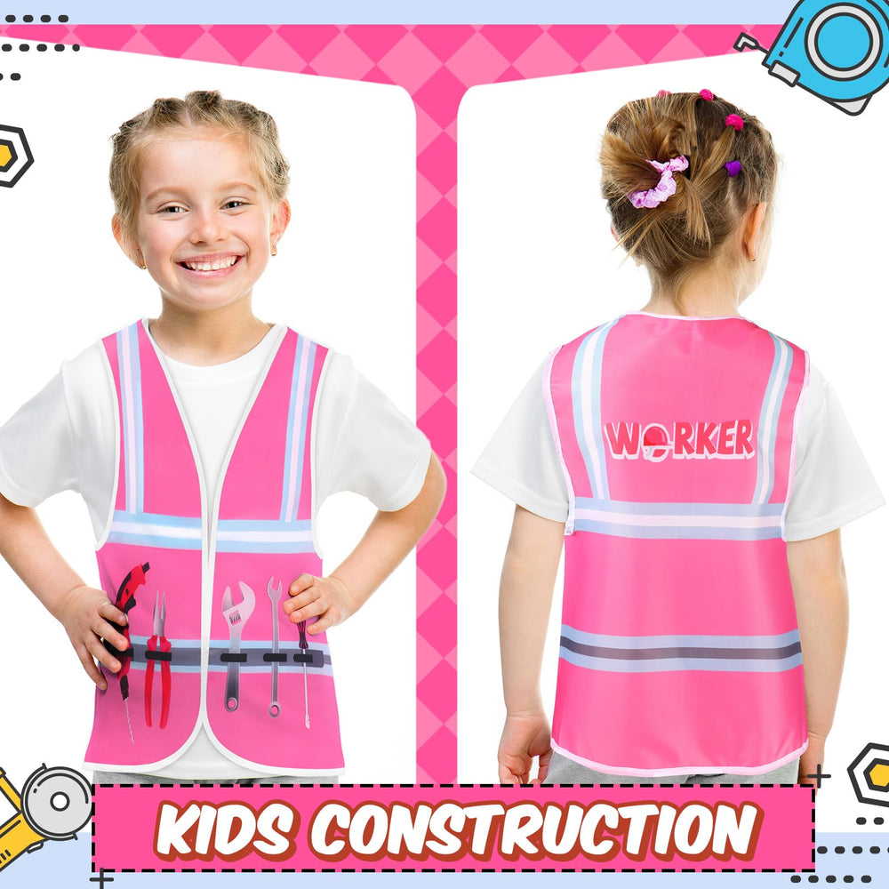 Xtinmee kids construction vest pink shoulder detail shows lightweight comfort.