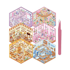 Xuoent DIY 3D sticker scene Bear Bakery enhances creative journaling and playful decor.